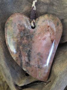 Products: Akatore Rhodonite Medium Heart Pendant Woven Stone Jade