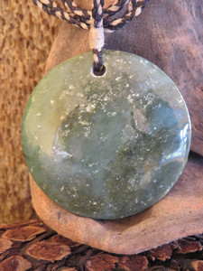 Products: South Westland Blue-And-Green Jade Pierced Disc Pendant Woven Stone Jade
