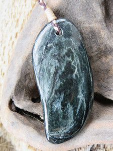 Products: Hokitika Black Jade Freeform Drop Pendant Woven Stone Jade