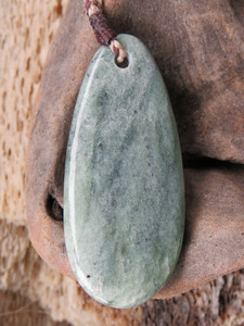 Small Pipiwharauroa Dished Roimata Pendant Woven Stone Jade