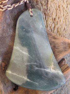 Large Guatemalan Blue Jadeite Freeform Drop Pendant Woven Stone Jade