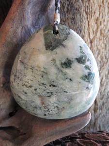 White Bowenite Large Pebble-Form Pendant Woven Stone Jade
