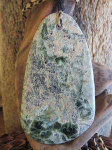 Seraphinite in Serpentine Freeform Drop Pendant Woven Stone Jade