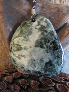 Variegated Bowenite Freeform Pendant Woven Stone Jade
