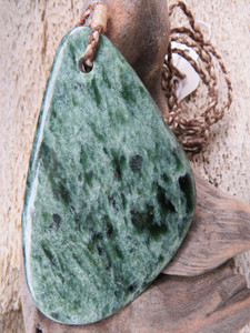 Large Hokitika River Kawakawa Freeform Pendant Woven Stone Jade