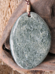 Hokitika Grey Jade Pebble-Form Pendant Woven Stone Jade