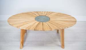 Sunburst Teak Coffee Table (with slate insert)