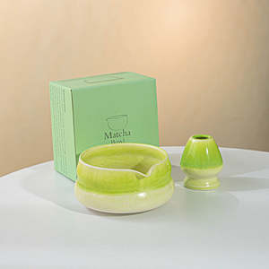 Matcha Bowl: Kiln Fired Apple Green Matcha Set 2 Pieces