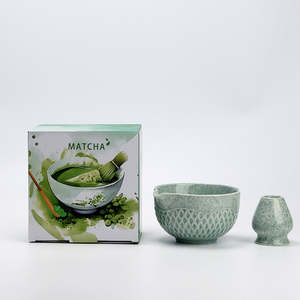 Matcha Bowl: Speckled Blue Hammered Matcha Set 2 Pieces