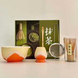 Matcha Set: Orange & Yellow Ocean Wave Matcha Set 5 Pieces