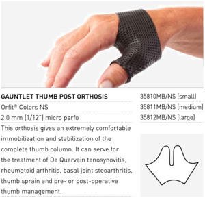 Our: GAUNTLET THUMB POST SPLINT Orfit Colours Precut - 2 piece pack