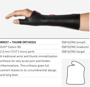 Precut Thermoplastics: WRIST + THUMB SPLINT Orfit Colours Precut - 2 piece pack