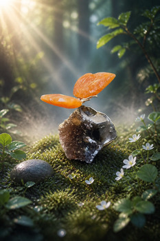 Orange Calcite and Spirit Quartz Butterfly