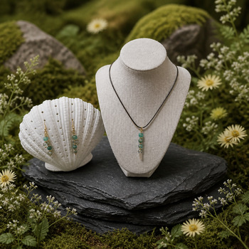 Jewellery Sets: Adventurine and crackled glass pendant two tier earring Gold