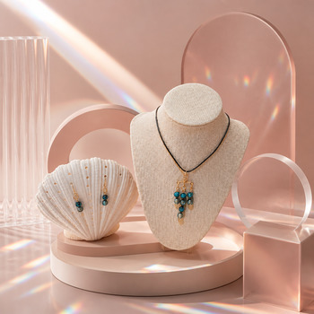 Dyed agate and blue crackled glass pendant and earring set gold