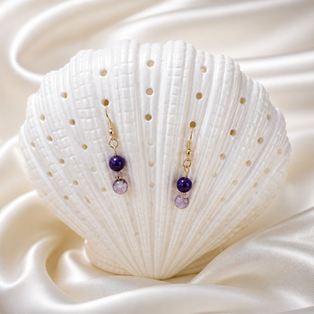 Dyed agate Purple and crackled glass Amethyst chip Earring and pendant Gold