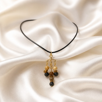 Lavarock and Tigerseye and Jasper Pendant and Earring Gold