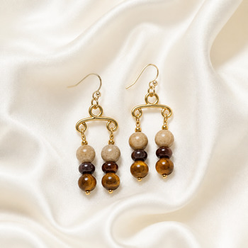 Jasper and Tigerseye and onyx Pendant and Earring Gold