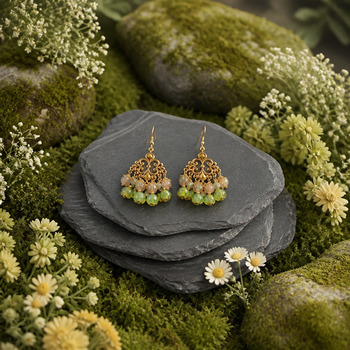 Catseye and Crackled Glass Gold Loop Earrings