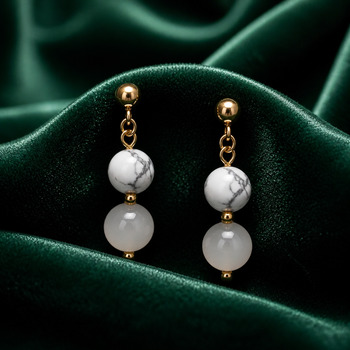 Magnesite and Moonstone Gold Stud Earrings