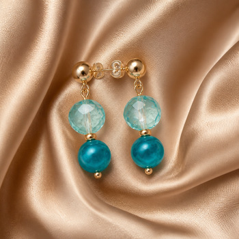 Earrings: Dyed Agate and crackled glass Gold stud Earrings