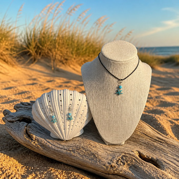 Turquoise and Clear Quartz and plastic shell silver Earrings and pendant