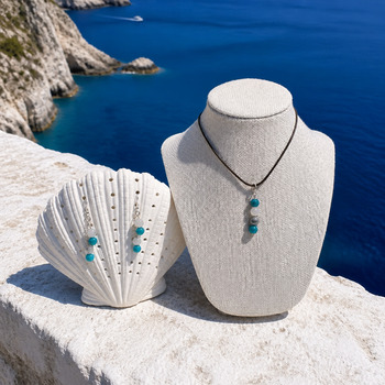 Amazonite and snow Quartz  pendant and earring Silver