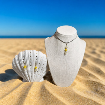 Amber and crackled glass Pendant and earring Silver