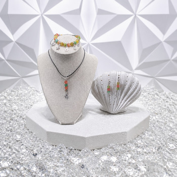 Jewellery Sets: Cats eye Multi-coloured Pendant Bracelet and Earring Silver