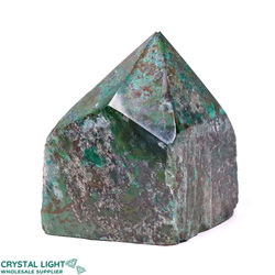 Cut Base Points: Shattuckite with Malachite Cut Base Point