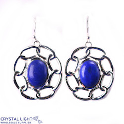 Sterling Silver Earrings: Lapis Lazuli Oval Chain Earrings
