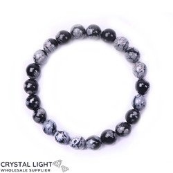 8mm Round Bead Bracelets: Snowflake Obsidian Bracelet 8mm