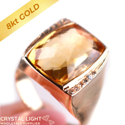Faceted Citrine Gold Ring with Diamonds