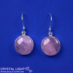 Sterling Silver Earrings: Rose Quartz Button Hook Earrings