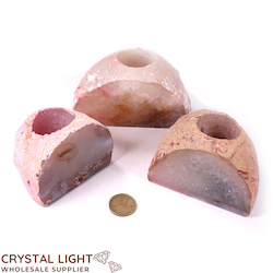 Pink Agate Candle Holder Set