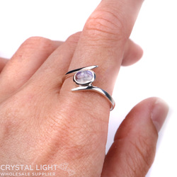 Sterling Silver Rings: Rainbow Moonstone Oval Bypass Ring