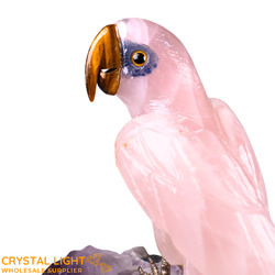 Animals: Rose Quartz Parrot on Amethyst Druse