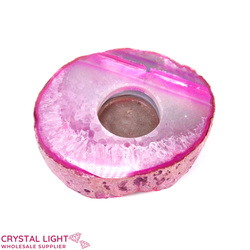 Candle Holders: Pink Agate Flat Candle Holder