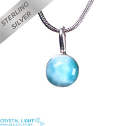 Sterling Silver Pendants: Larimar Button Pendant