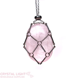 Rose Quartz Basket Necklace - Silver
