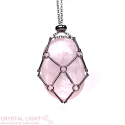 Necklaces: Rose Quartz Basket Necklace - Silver