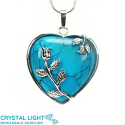 Heart Pendant: Blue Howlite Heart with Rose Pendant