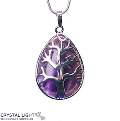 Tree Of Life Pendants: Chevron Amethyst Tree of Life Teardrop Pendant