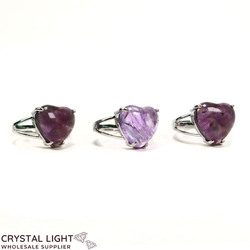Non Sterling & Other Rings: Amethyst Heart Adjustable Ring