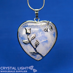 Heart Pendant: Clear Quartz Heart with Rose Pendant