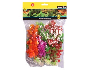 Plastic Silk Plants: Aqua One Plastic Plant 6pk Mixed Small 24237