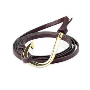 Bracelets: Gold Plated Fishing Hook Adjustable Multi Strip Leatherette Bracelets