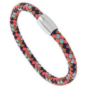 Multicolor Mens Leather Bracelet Braid