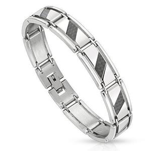 Bracelets: DIAGONAL WOODEN STRIPES STAINLESS STEEL BRACELET