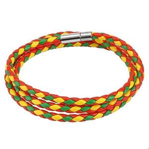 Red, Green, and Yellow Multi Weaved Triple Wrap Bracelet with Snap On Closure
